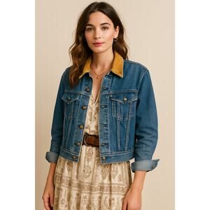 Vintage Lee Storm Rider Corduroy Collar Denim Blanket Lined Jacket Size Medium